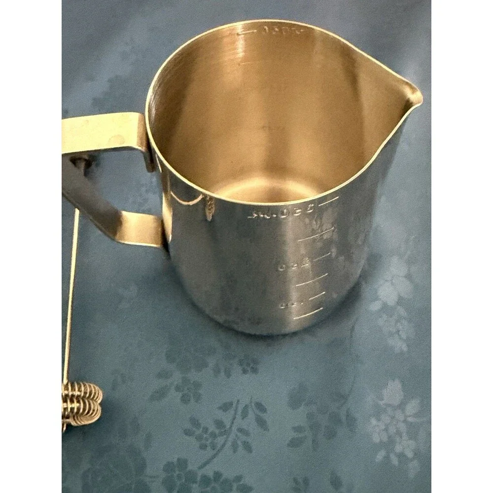 Electric Milk Frother Handheld Stainless Steel 350ml Pitcher Whisk Coffee Set
